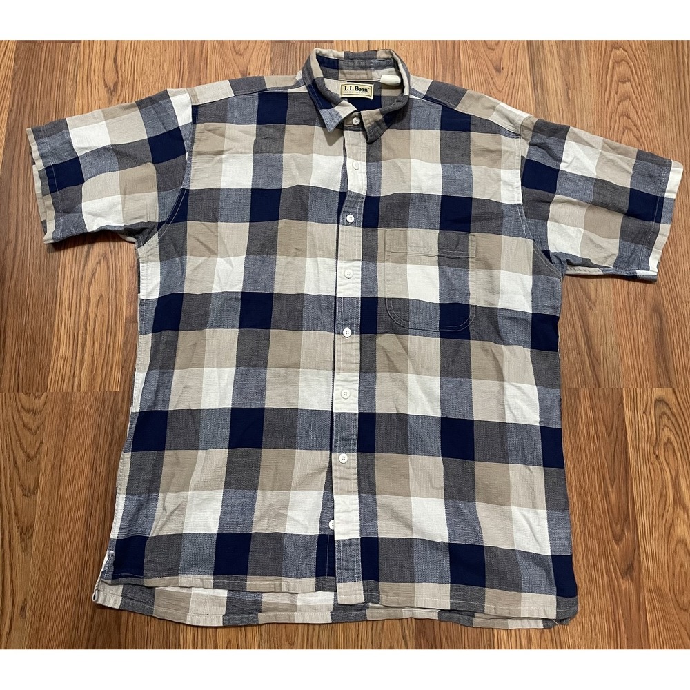 LL Bean Shirt Mens Large Plaid Cool Weave Short Sleeve